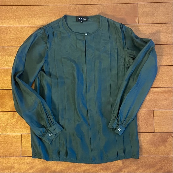A.P.C. Army Green Silk Blouse - Picture 2 of 14